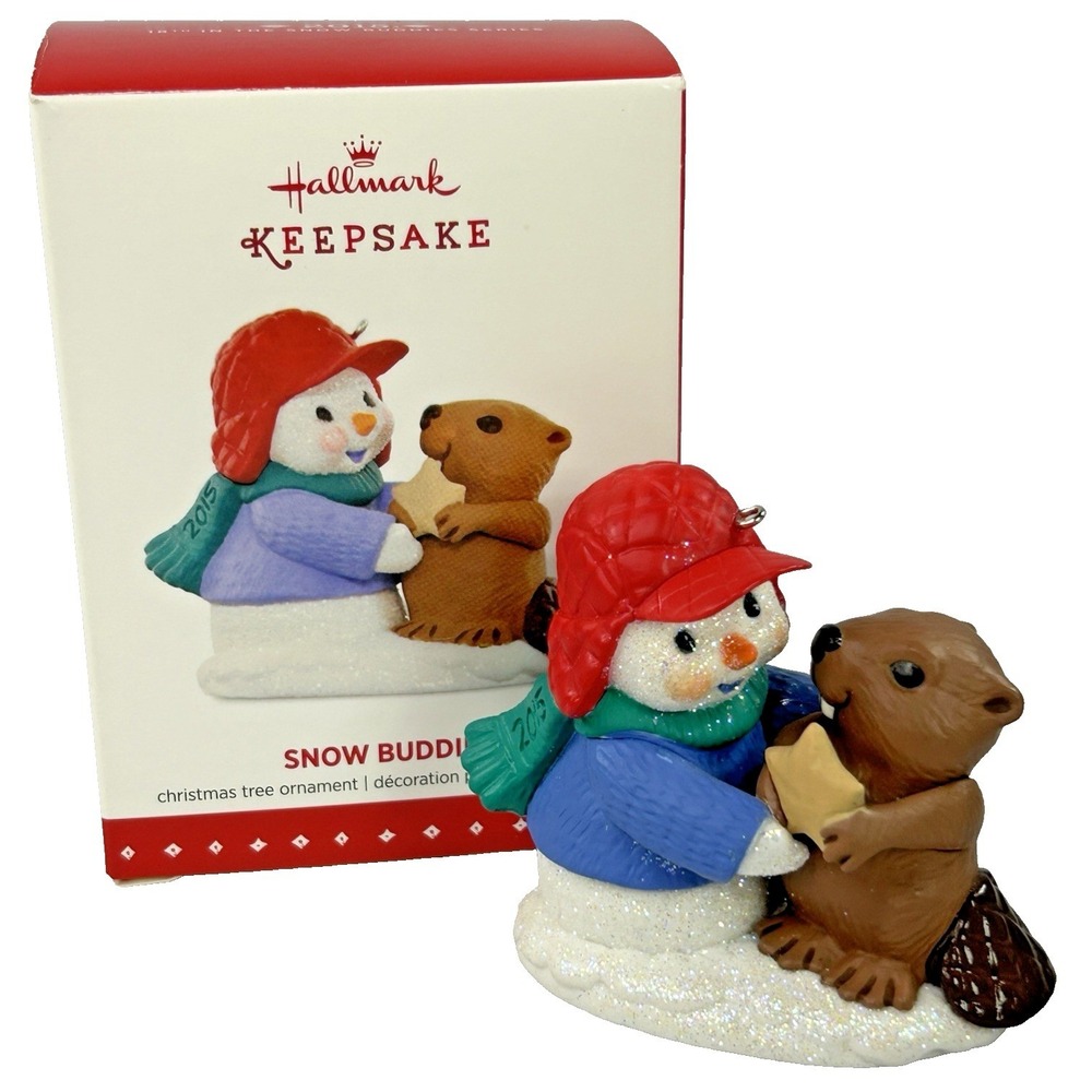 Hallmark 2015‎ SNOW BUDDIES Keepsake Ornament 18th In Series Snowman & Beaver